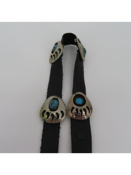 VTG Navajo Bear Paw Shadow Box Concho Belt 60in Long Silver Metal Black Leather main image 8